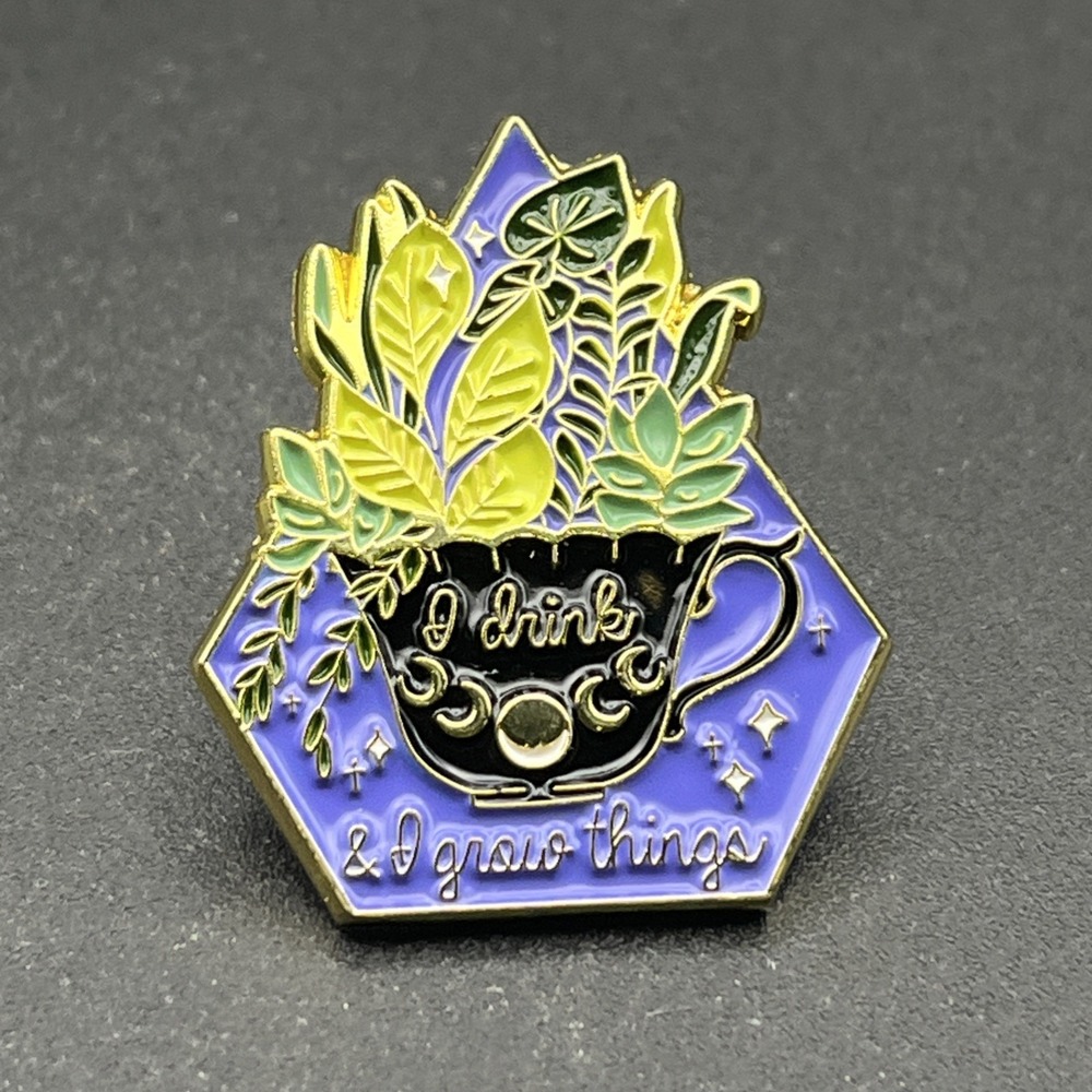 I Drink &‎ I Grow Things Witchy Plants Tea Cup Funny Novelty Lapel Hat Pin